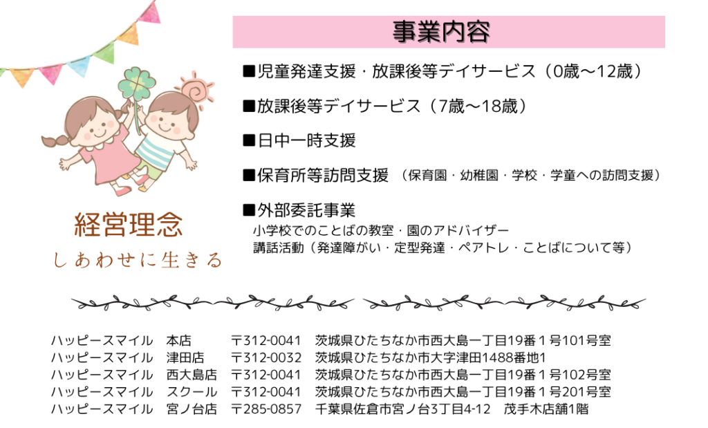 ひたちなか市の4店舗・佐倉市の1店舗の多機能型事業所についての画像